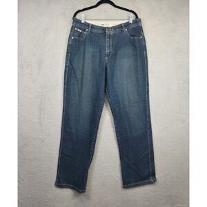 Lee Jeans Womens 18L Blue Straight Relaxed High Rise Dark Wash Comfort Waistband